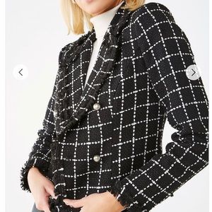 Grid Notched Collar Blazer